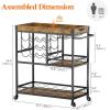 Lifewit Bar Cart, Home Bar Serving Cart, 3 Tier Drink Cart with 12 Wine Bottle Racks, Liquor Beverage Cart for Kitchen Dining Livingroom, 30 x 15.7 x 36.6 inch, Removable Top Tray, Rustic Brown