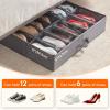 Lifewit Under Bed Shoe Storage Organizer 1 Pack(14 Pairs), 4.3″ Tall Fabric Shoes Container Box, Foldable Closet Shoe Bag with 2 Reinforced Handles and Clear Cover, Black(Gray)
