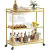 Lifewit Bar Cart, 3 Tier Wine Rolling Cart with Lockable Wheels, 12 Glass Holders and 4 Wine Rack, Home Serving Drink Liquor Cart for Kitchen Dining Living Room, 31.6″ x 13.1″ x 33.9″, Gold