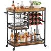 Lifewit Bar Cart, Home Bar Serving Cart, 3 Tier Drink Cart with 12 Wine Bottle Racks, Liquor Beverage Cart for Kitchen Dining Livingroom, 30 x 15.7 x 36.6 inch, Removable Top Tray, Rustic Brown
