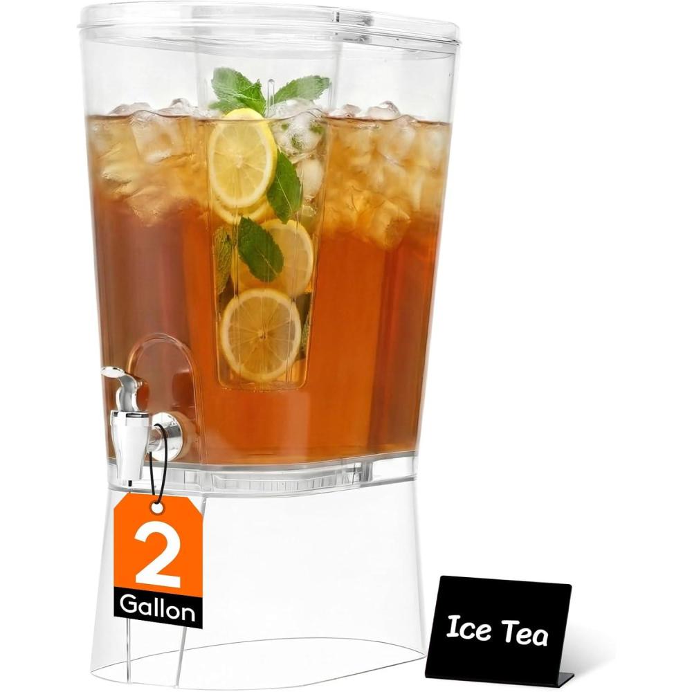image:imageLifewit 2 Gallon Drink Dispenser for Parties 2 Pcs Large Plastic Beverage Container for JuiceTeaSoda with Stand amp Ice Core Clear Lemonade Dispenser with Spigot BPA Free Water Pitcher for Hosting1