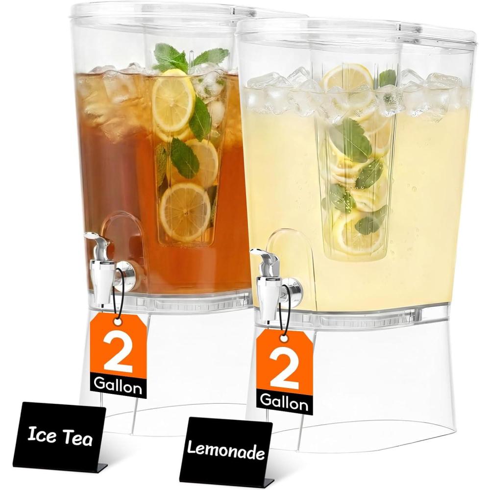 image:imageLifewit 2 Gallon Drink Dispenser for Parties 2 Pcs Large Plastic Beverage Container for JuiceTeaSoda with Stand amp Ice Core Clear Lemonade Dispenser with Spigot BPA Free Water Pitcher for Hosting2
