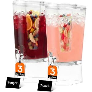 Lifewit 3 Gallon Drink Dispenser for Parties, Large Plastic Beverage Container for Juice/Tea/Soda with Stand & Ice Core, Clear Lemonade Dispenser with Spigot, BPA Free Water Pitcher for Hosting(2)