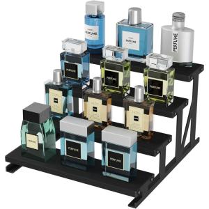Lifewit Cologne Organizer for Men, Wooden Perfume Stand, Display Riser for Fragrance, Aftershave, Skincare Makeup for Vanity, Bedroom, Bathroom Storage, Rustic Brown, 35 cm/13.9″, 1 Pcs(Black)