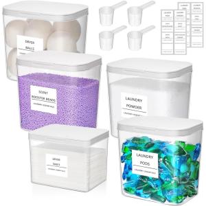 Lifewit Laundry Pods Container with Pop-up Lid, Laundry Room Organization, Dryer Sheet Holder for Washing Powder Scent Booster Beads, 2700 ml/0.72gal,4 Pcs(5)