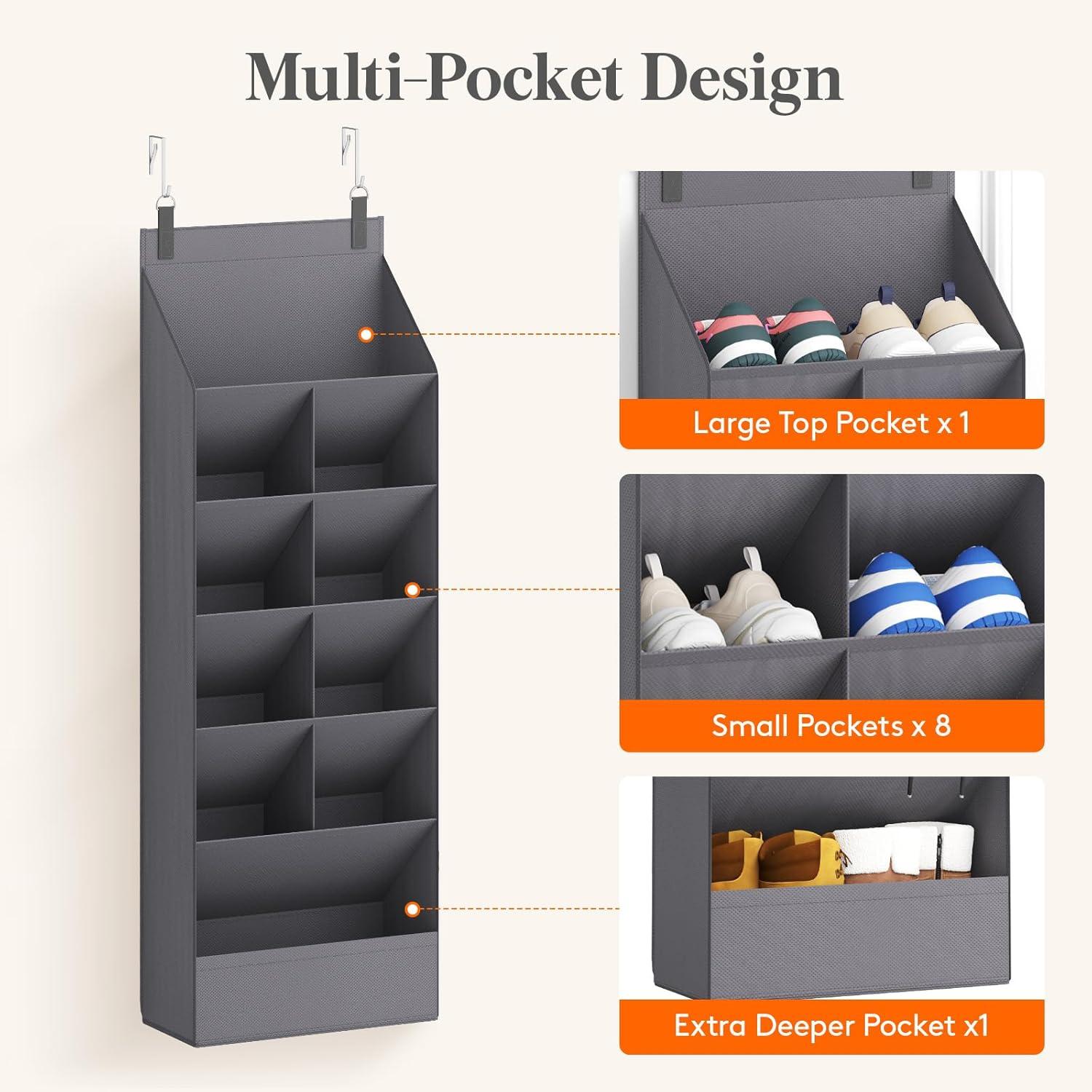 image:imageLifewit 6 Tier Over the Door Shoe Organizer with 11 Large Deep Pockets Fabric Hanging Shoes Shelf for Closet Dorm Storage Fit Up to 12 Pair Shoe Rack Holder for Sneakers Boots GrayGray