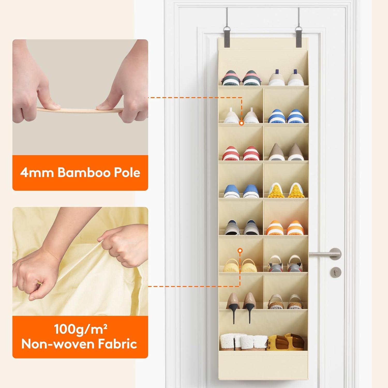 image:imageLifewit 6 Tier Over the Door Shoe Organizer with 11 Large Deep Pockets Fabric Hanging Shoes Shelf for Closet Dorm Storage Fit Up to 12 Pair Shoe Rack Holder for Sneakers Boots GrayBeige