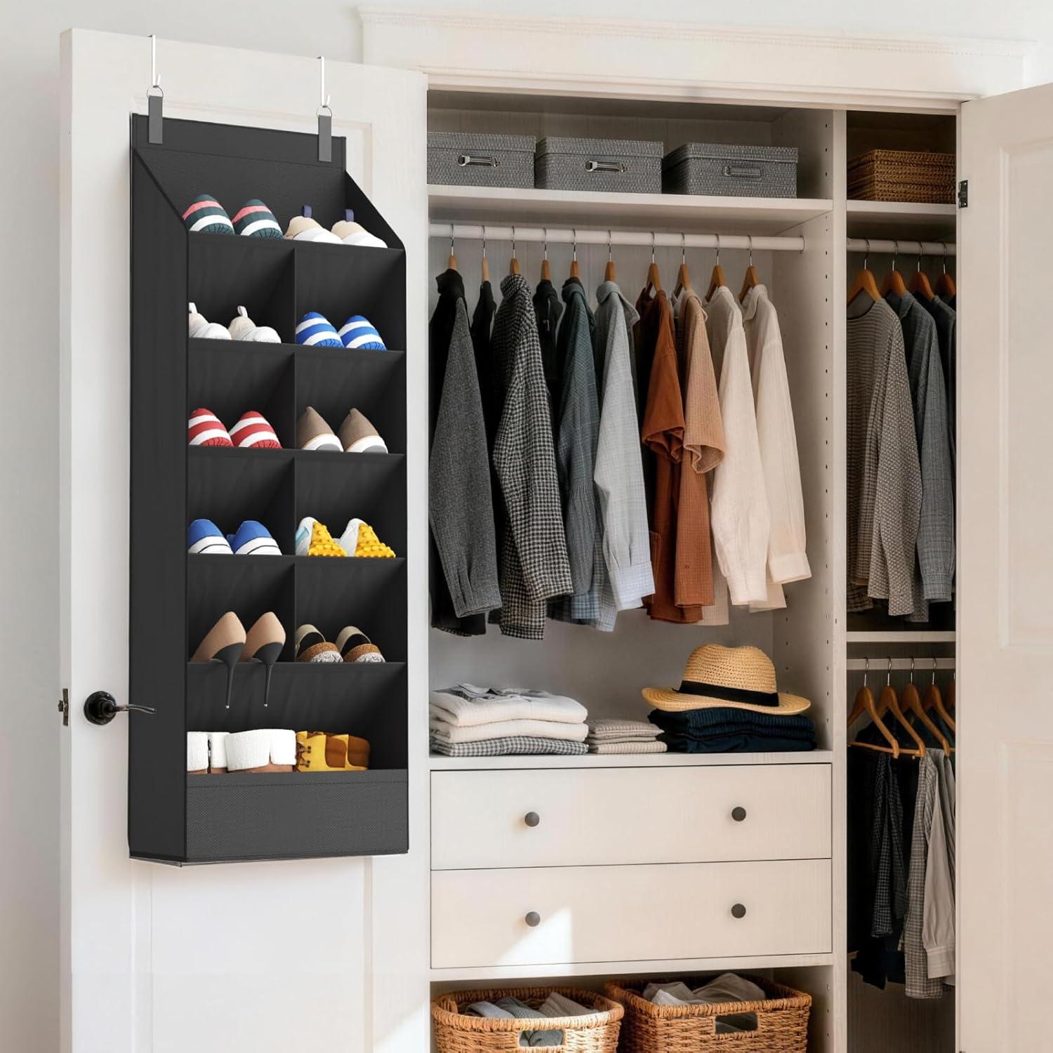image:imageLifewit 6 Tier Over the Door Shoe Organizer with 11 Large Deep Pockets Fabric Hanging Shoes Shelf for Closet Dorm Storage Fit Up to 12 Pair Shoe Rack Holder for Sneakers Boots GrayBlack