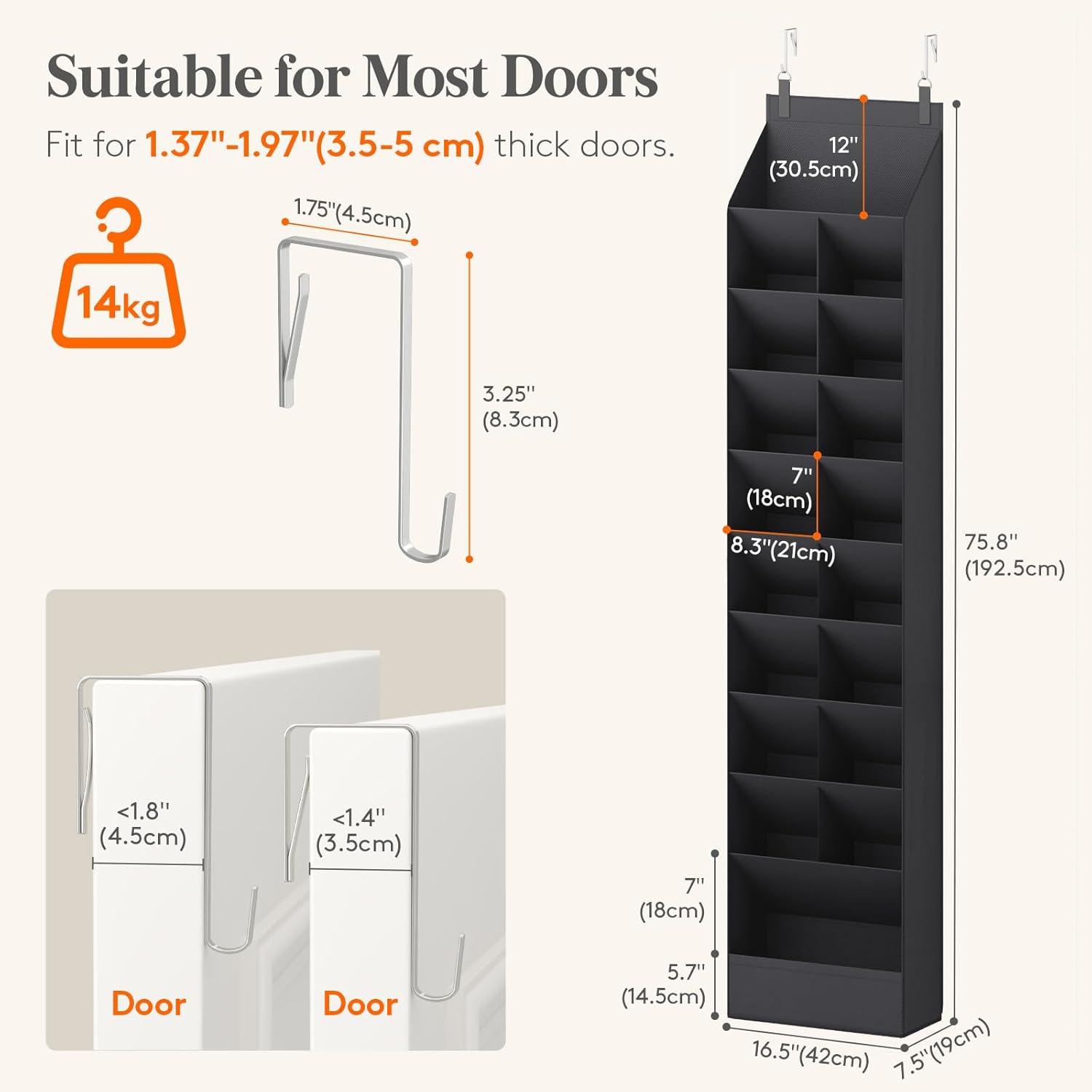 image:imageLifewit 6 Tier Over the Door Shoe Organizer with 11 Large Deep Pockets Fabric Hanging Shoes Shelf for Closet Dorm Storage Fit Up to 12 Pair Shoe Rack Holder for Sneakers Boots GrayBlack
