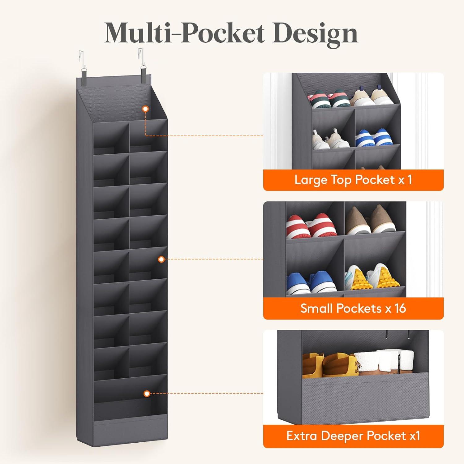 image:imageLifewit 6 Tier Over the Door Shoe Organizer with 11 Large Deep Pockets Fabric Hanging Shoes Shelf for Closet Dorm Storage Fit Up to 12 Pair Shoe Rack Holder for Sneakers Boots GrayGray