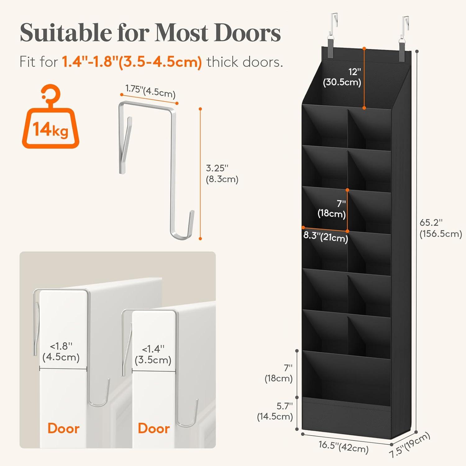 image:imageLifewit 6 Tier Over the Door Shoe Organizer with 11 Large Deep Pockets Fabric Hanging Shoes Shelf for Closet Dorm Storage Fit Up to 12 Pair Shoe Rack Holder for Sneakers Boots GrayBlack