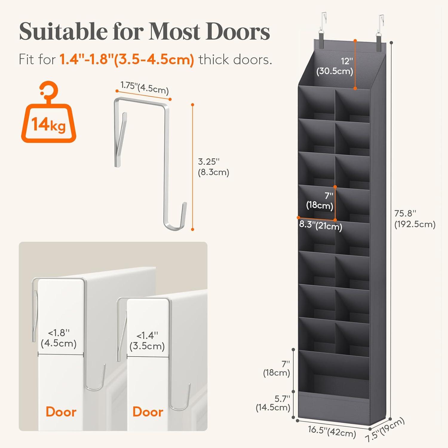 image:imageLifewit 6 Tier Over the Door Shoe Organizer with 11 Large Deep Pockets Fabric Hanging Shoes Shelf for Closet Dorm Storage Fit Up to 12 Pair Shoe Rack Holder for Sneakers Boots GrayGray