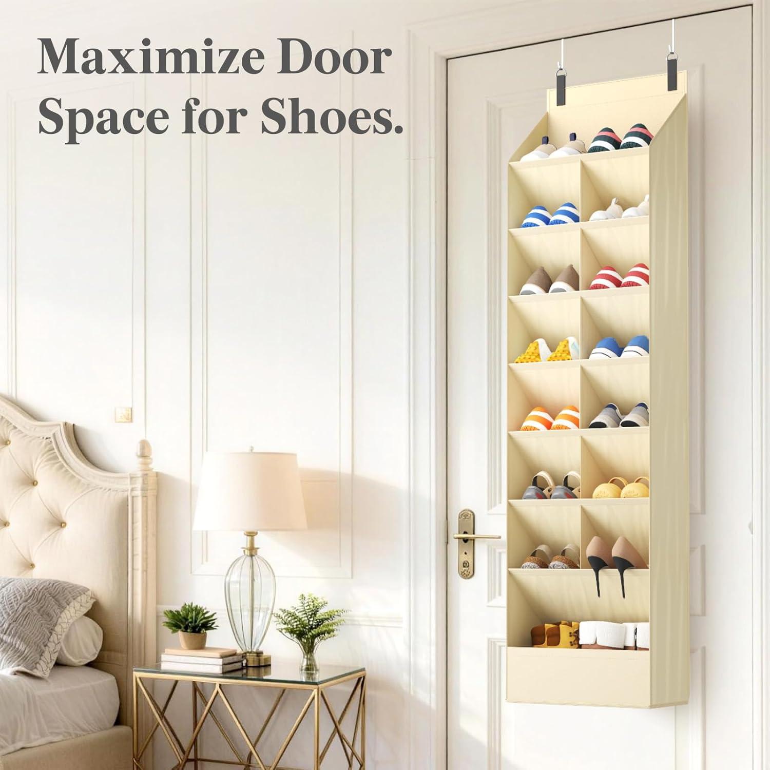 image:imageLifewit 6 Tier Over the Door Shoe Organizer with 11 Large Deep Pockets Fabric Hanging Shoes Shelf for Closet Dorm Storage Fit Up to 12 Pair Shoe Rack Holder for Sneakers Boots GrayBeige