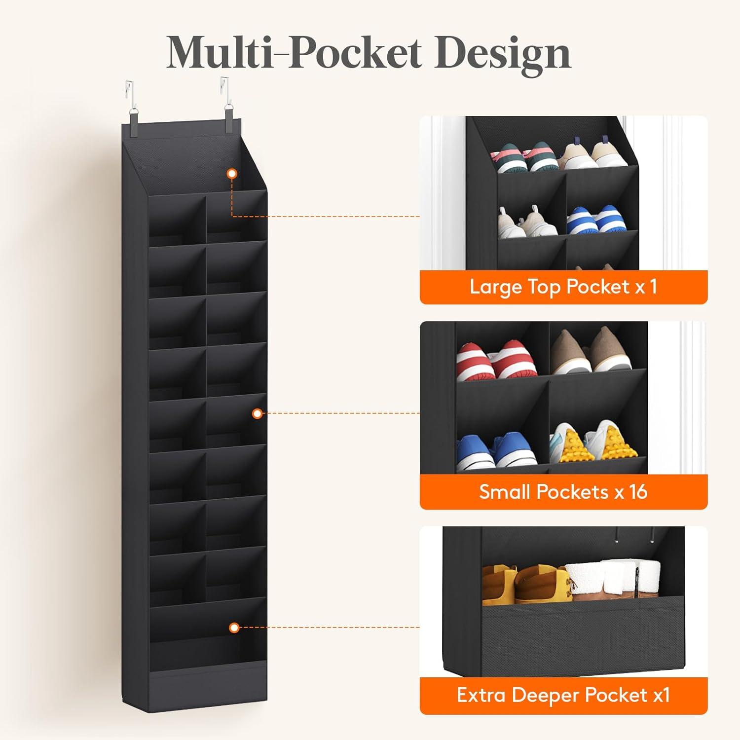image:imageLifewit 6 Tier Over the Door Shoe Organizer with 11 Large Deep Pockets Fabric Hanging Shoes Shelf for Closet Dorm Storage Fit Up to 12 Pair Shoe Rack Holder for Sneakers Boots GrayBlack