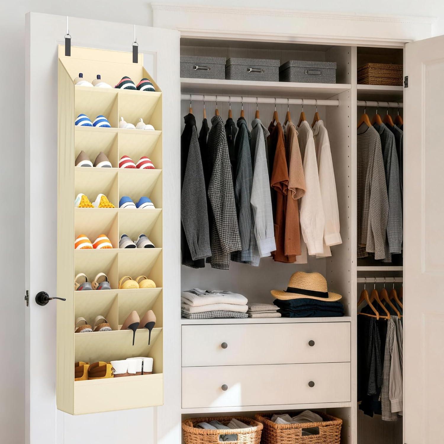 image:imageLifewit 6 Tier Over the Door Shoe Organizer with 11 Large Deep Pockets Fabric Hanging Shoes Shelf for Closet Dorm Storage Fit Up to 12 Pair Shoe Rack Holder for Sneakers Boots GrayBeige