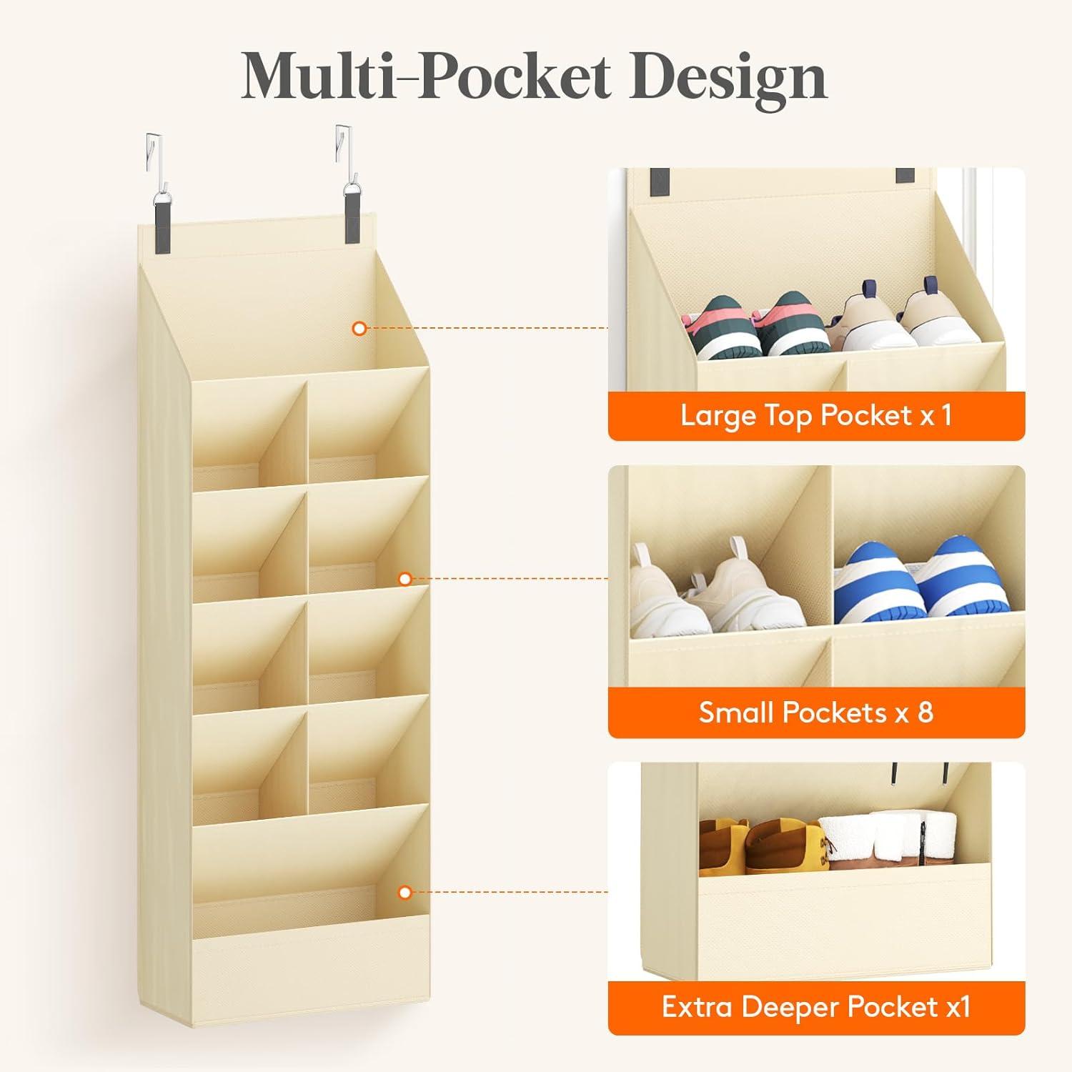 image:imageLifewit 6 Tier Over the Door Shoe Organizer with 11 Large Deep Pockets Fabric Hanging Shoes Shelf for Closet Dorm Storage Fit Up to 12 Pair Shoe Rack Holder for Sneakers Boots GrayBeige