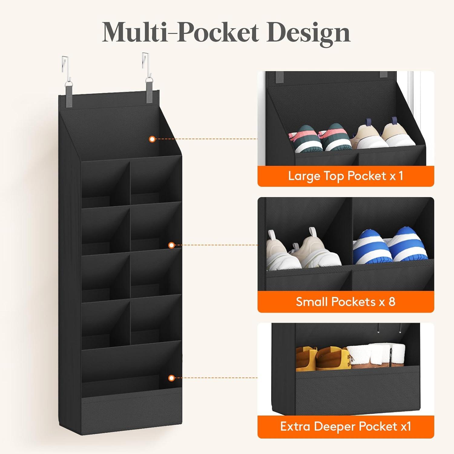 image:imageLifewit 6 Tier Over the Door Shoe Organizer with 11 Large Deep Pockets Fabric Hanging Shoes Shelf for Closet Dorm Storage Fit Up to 12 Pair Shoe Rack Holder for Sneakers Boots GrayBlack