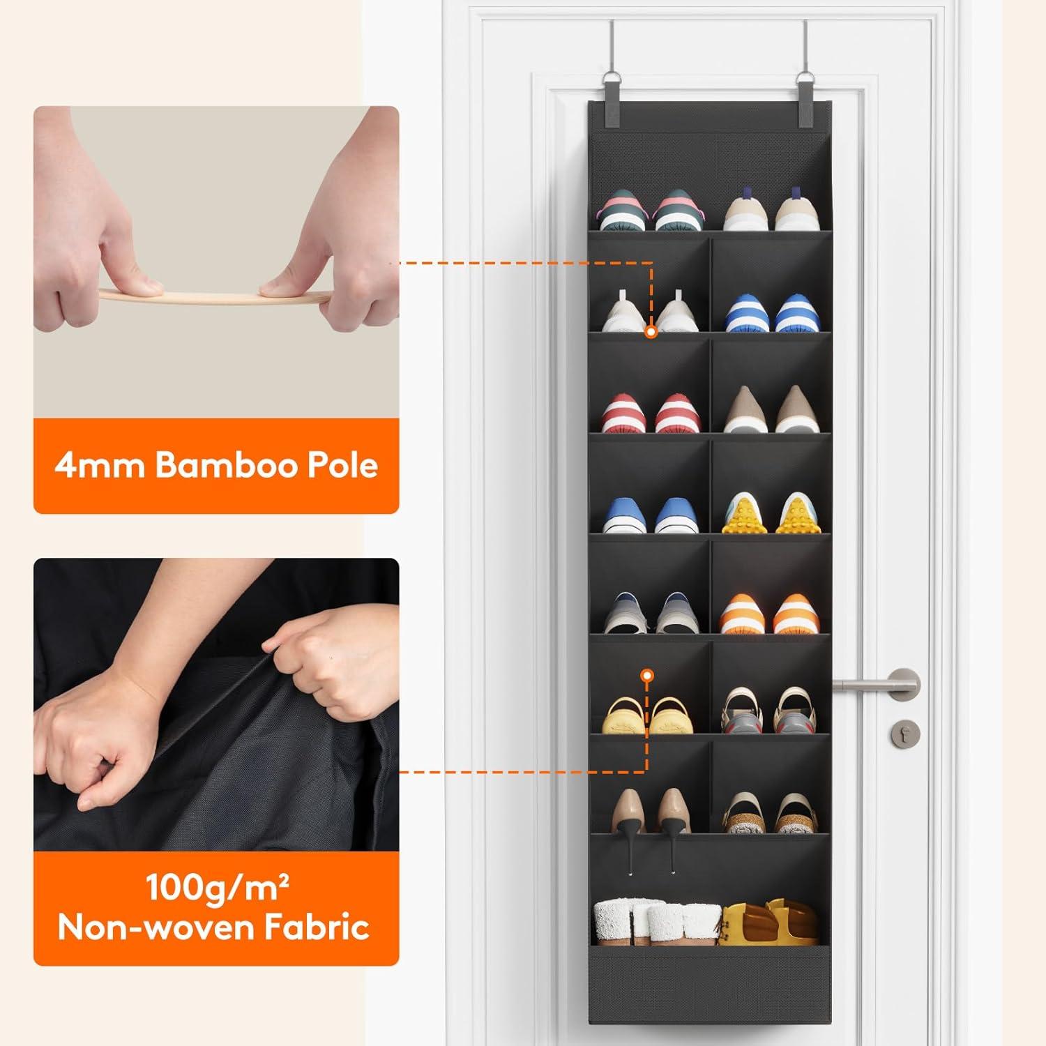 image:imageLifewit 6 Tier Over the Door Shoe Organizer with 11 Large Deep Pockets Fabric Hanging Shoes Shelf for Closet Dorm Storage Fit Up to 12 Pair Shoe Rack Holder for Sneakers Boots GrayBlack