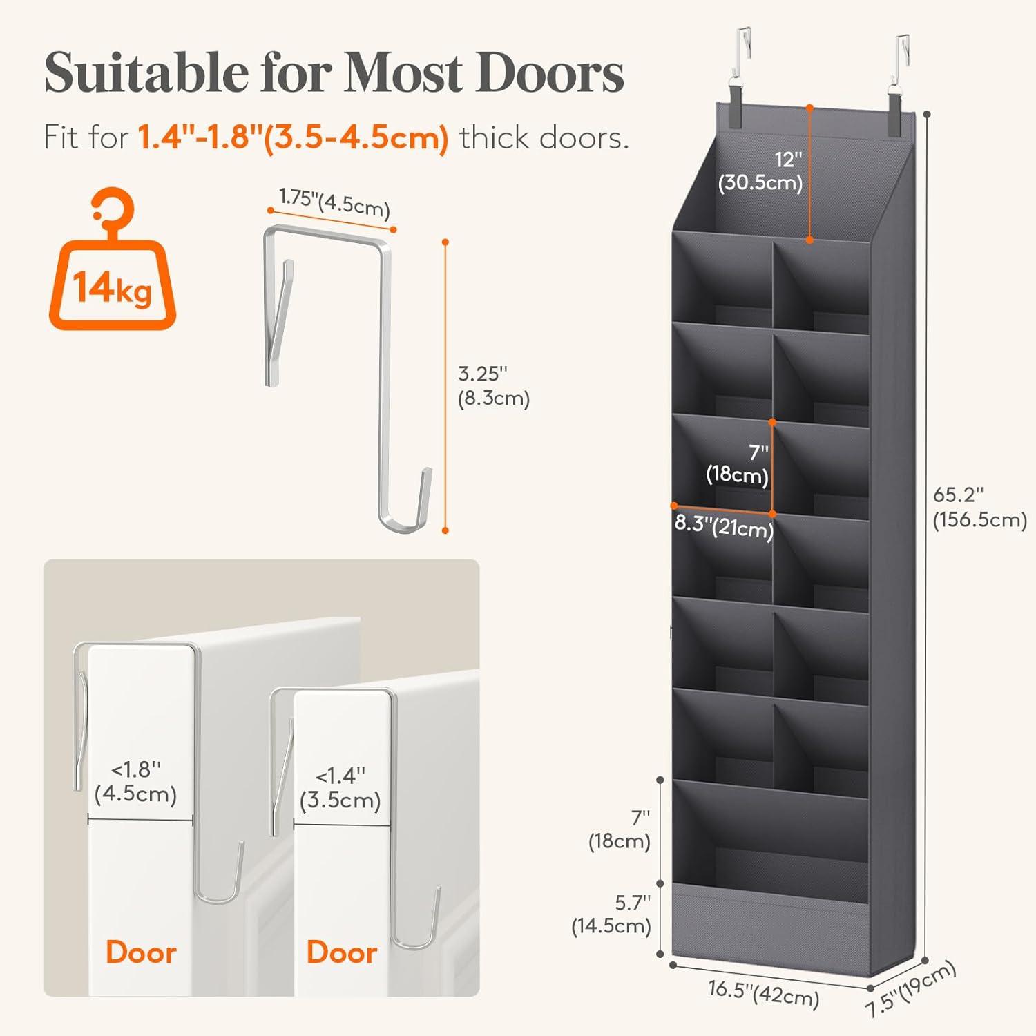 image:imageLifewit 6 Tier Over the Door Shoe Organizer with 11 Large Deep Pockets Fabric Hanging Shoes Shelf for Closet Dorm Storage Fit Up to 12 Pair Shoe Rack Holder for Sneakers Boots GrayGray