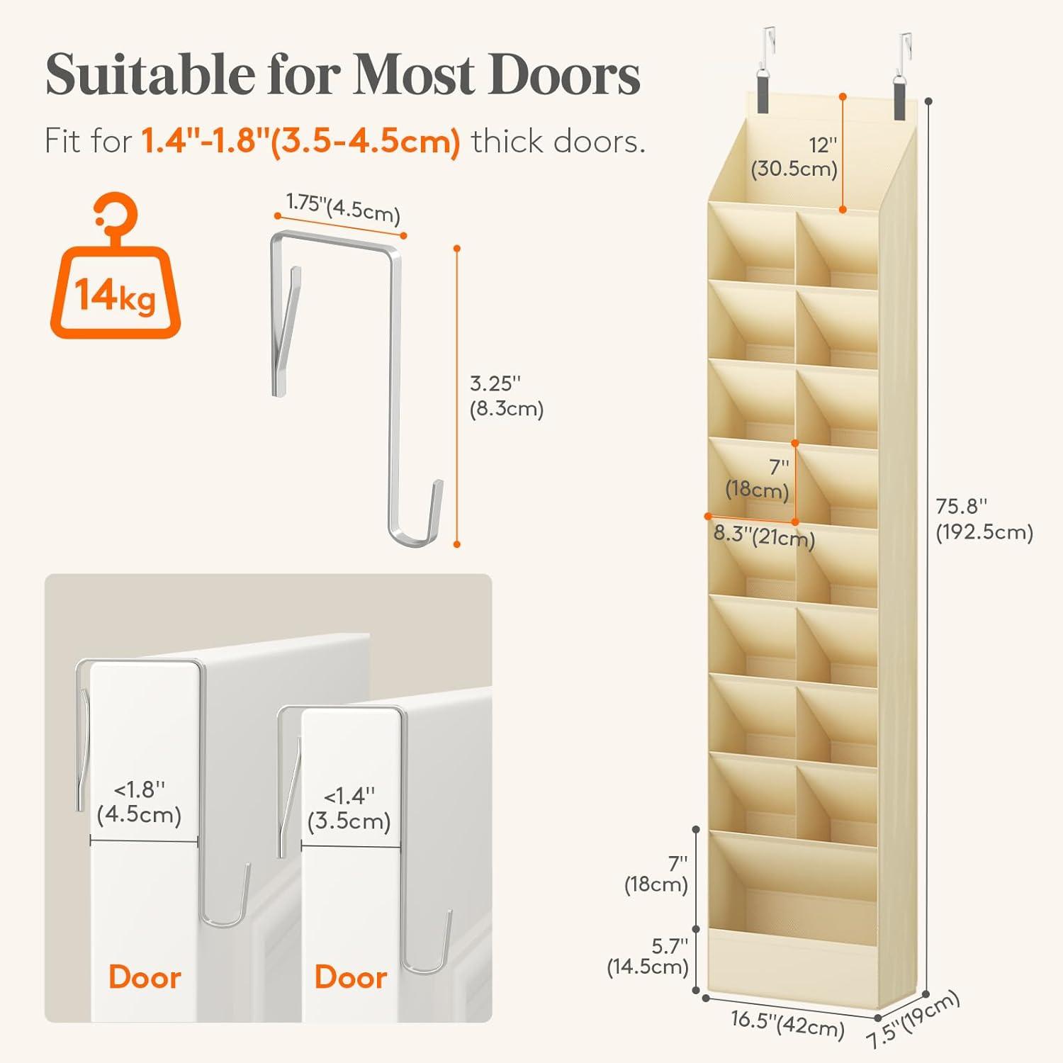image:imageLifewit 6 Tier Over the Door Shoe Organizer with 11 Large Deep Pockets Fabric Hanging Shoes Shelf for Closet Dorm Storage Fit Up to 12 Pair Shoe Rack Holder for Sneakers Boots GrayBeige