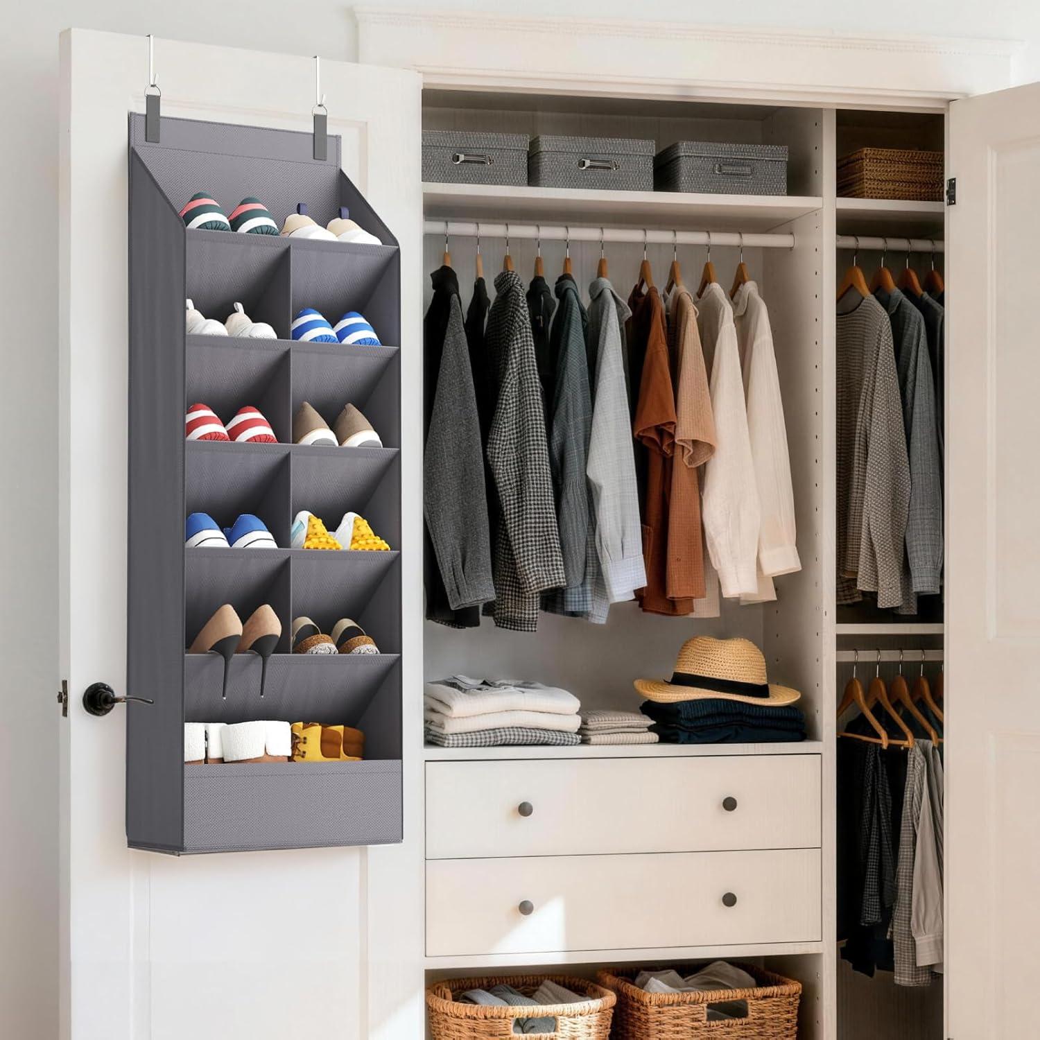image:imageLifewit 6 Tier Over the Door Shoe Organizer with 11 Large Deep Pockets Fabric Hanging Shoes Shelf for Closet Dorm Storage Fit Up to 12 Pair Shoe Rack Holder for Sneakers Boots GrayGray