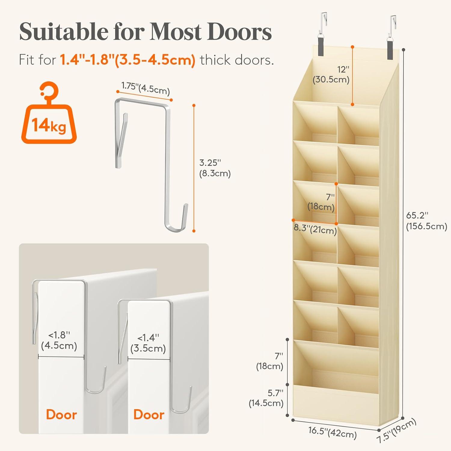 image:imageLifewit 6 Tier Over the Door Shoe Organizer with 11 Large Deep Pockets Fabric Hanging Shoes Shelf for Closet Dorm Storage Fit Up to 12 Pair Shoe Rack Holder for Sneakers Boots GrayBeige