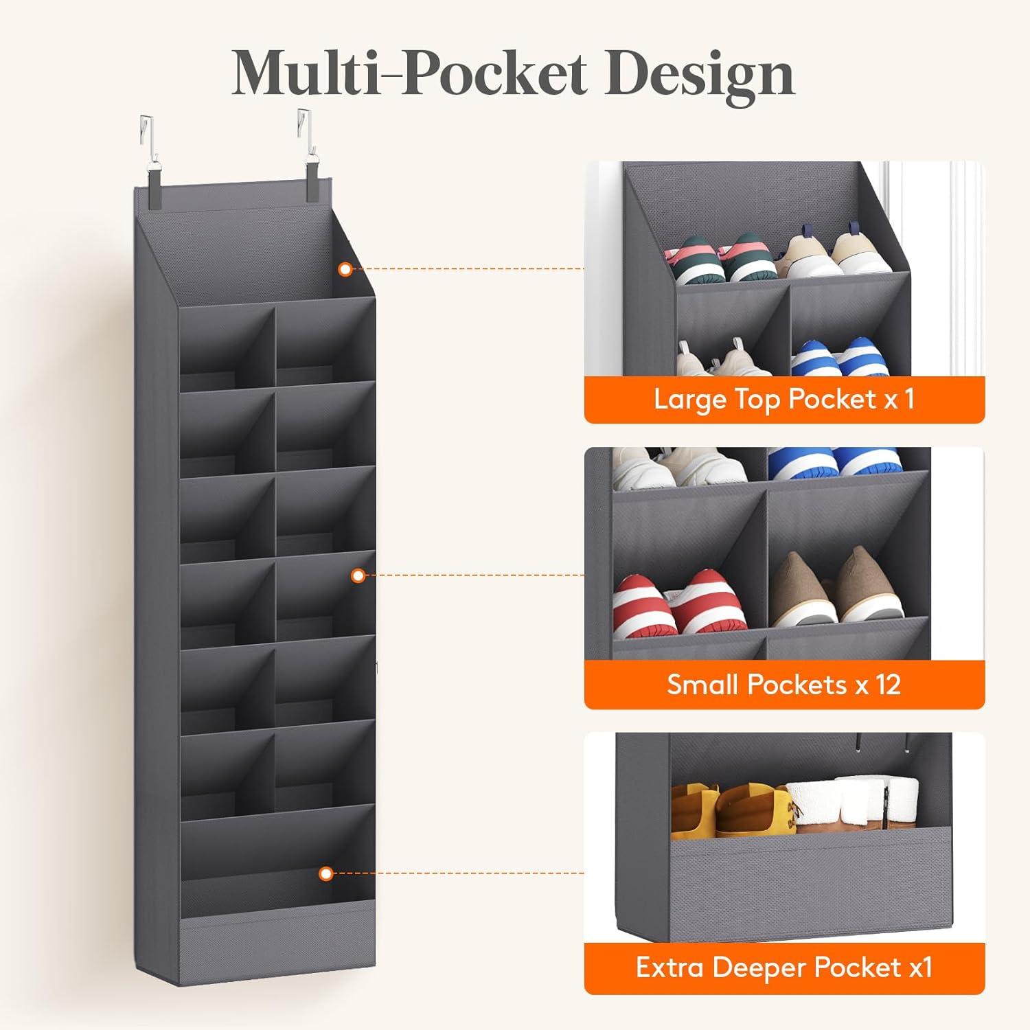 image:imageLifewit 6 Tier Over the Door Shoe Organizer with 11 Large Deep Pockets Fabric Hanging Shoes Shelf for Closet Dorm Storage Fit Up to 12 Pair Shoe Rack Holder for Sneakers Boots GrayGray