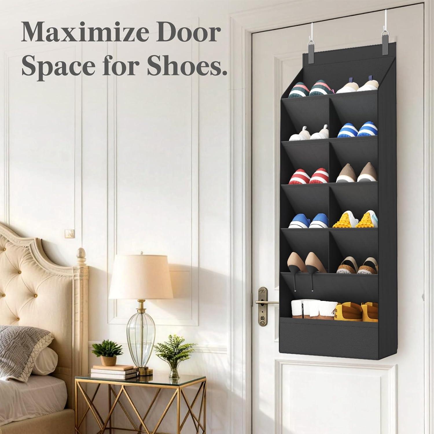 image:imageLifewit 6 Tier Over the Door Shoe Organizer with 11 Large Deep Pockets Fabric Hanging Shoes Shelf for Closet Dorm Storage Fit Up to 12 Pair Shoe Rack Holder for Sneakers Boots GrayBlack