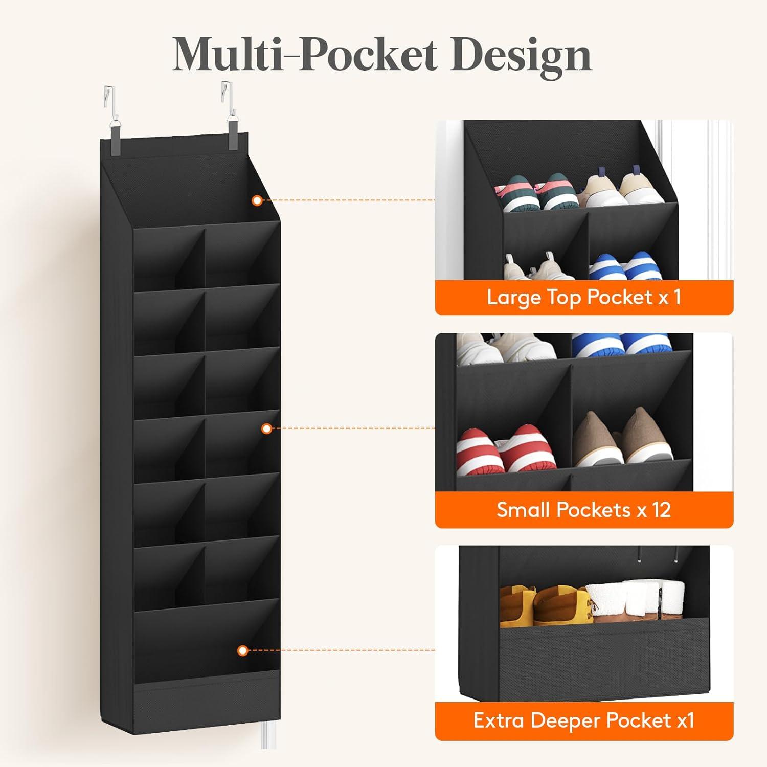 image:imageLifewit 6 Tier Over the Door Shoe Organizer with 11 Large Deep Pockets Fabric Hanging Shoes Shelf for Closet Dorm Storage Fit Up to 12 Pair Shoe Rack Holder for Sneakers Boots GrayBlack