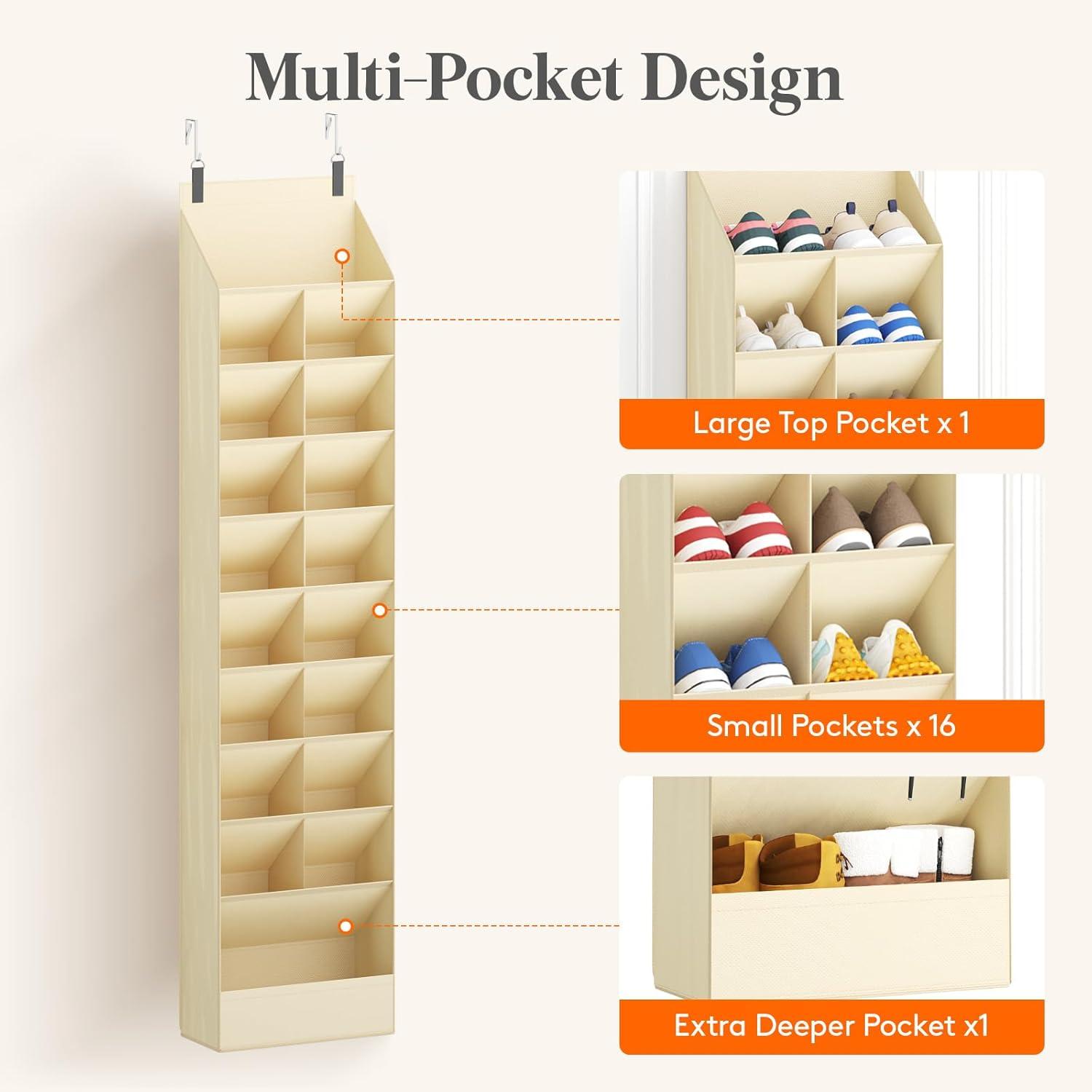 image:imageLifewit 6 Tier Over the Door Shoe Organizer with 11 Large Deep Pockets Fabric Hanging Shoes Shelf for Closet Dorm Storage Fit Up to 12 Pair Shoe Rack Holder for Sneakers Boots GrayBeige