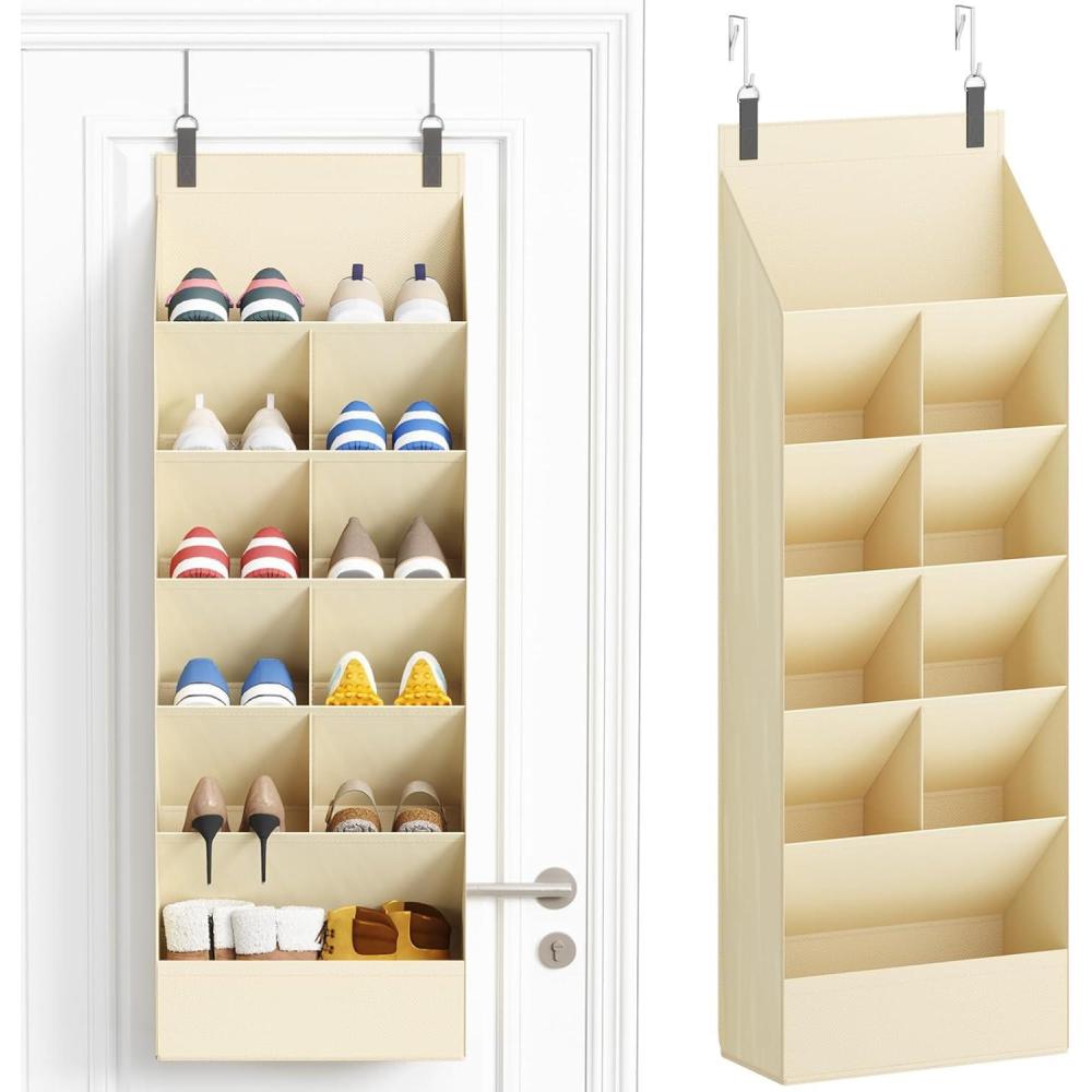 image:imageLifewit 6 Tier Over the Door Shoe Organizer with 11 Large Deep Pockets Fabric Hanging Shoes Shelf for Closet Dorm Storage Fit Up to 12 Pair Shoe Rack Holder for Sneakers Boots GrayBeige