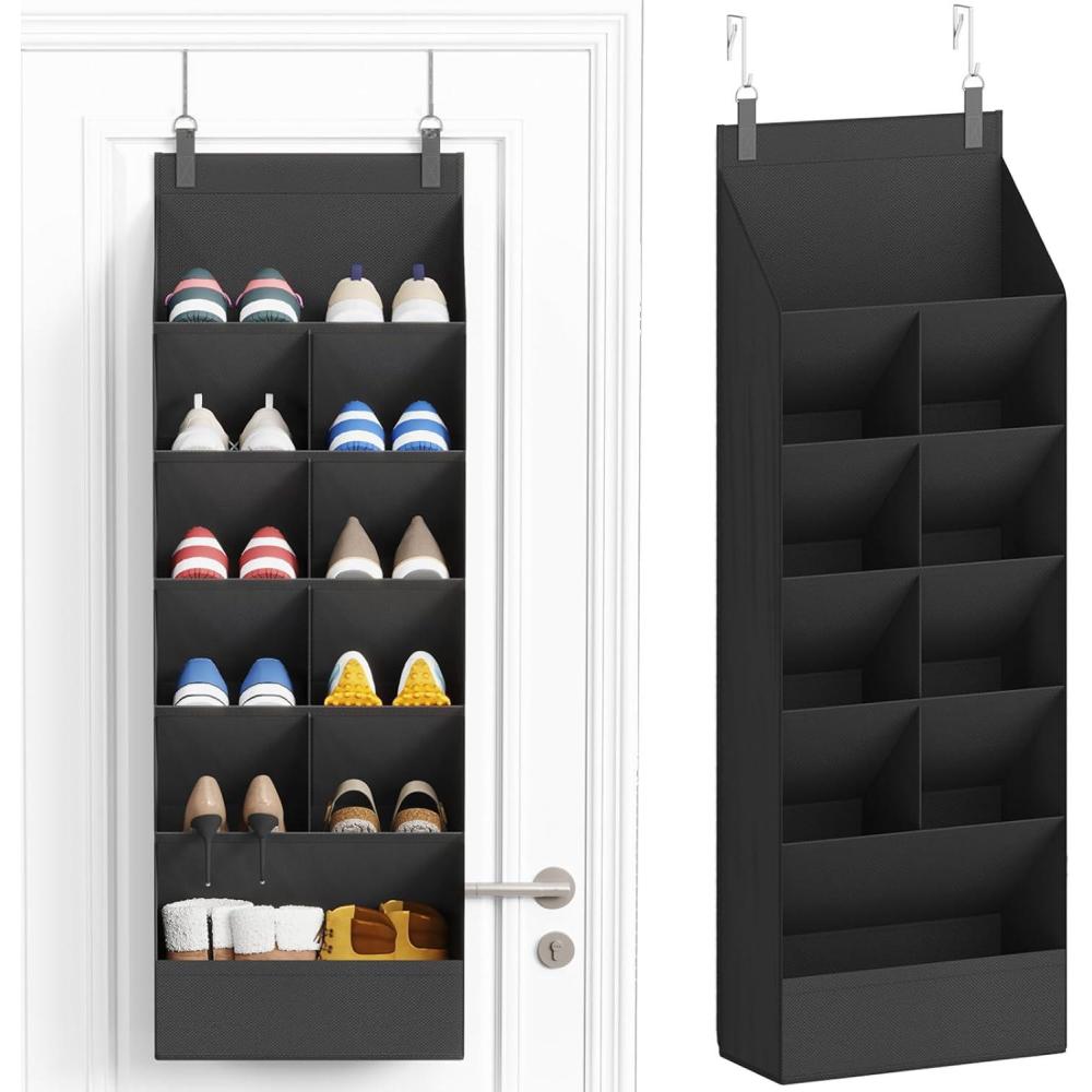 image:imageLifewit 6 Tier Over the Door Shoe Organizer with 11 Large Deep Pockets Fabric Hanging Shoes Shelf for Closet Dorm Storage Fit Up to 12 Pair Shoe Rack Holder for Sneakers Boots GrayBlack