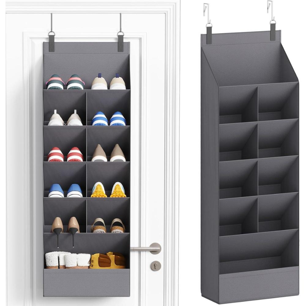 image:imageLifewit 6 Tier Over the Door Shoe Organizer with 11 Large Deep Pockets Fabric Hanging Shoes Shelf for Closet Dorm Storage Fit Up to 12 Pair Shoe Rack Holder for Sneakers Boots GrayGray
