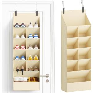 Lifewit 6 Tier Over the Door Shoe Organizer with 11 Large Deep Pockets, Fabric Hanging Shoes Shelf for Closet, Dorm Storage, Fit Up to 12 Pair Shoe Rack Holder for Sneakers, Boots, Gray(Beige)