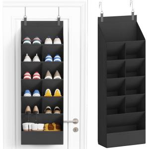 Lifewit 6 Tier Over the Door Shoe Organizer with 11 Large Deep Pockets, Fabric Hanging Shoes Shelf for Closet, Dorm Storage, Fit Up to 12 Pair Shoe Rack Holder for Sneakers, Boots, Gray(Black)