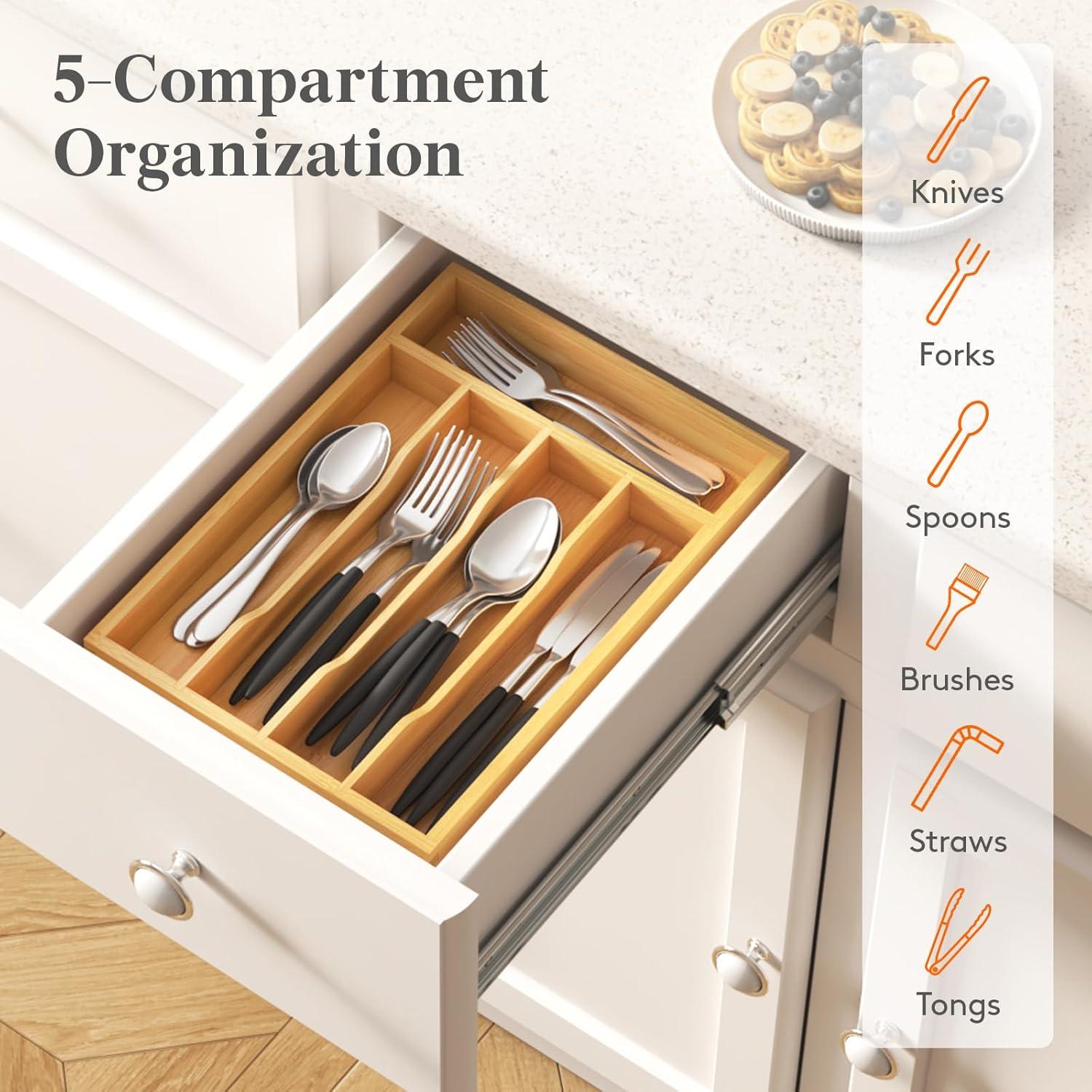 image:imageLifewit Silverware Drawer Organizer Utensil Tray for Kitchen Flatware and Cutlery Holder Storage for Spoons Forks Knives 86 x 125 Natural67W x 12D