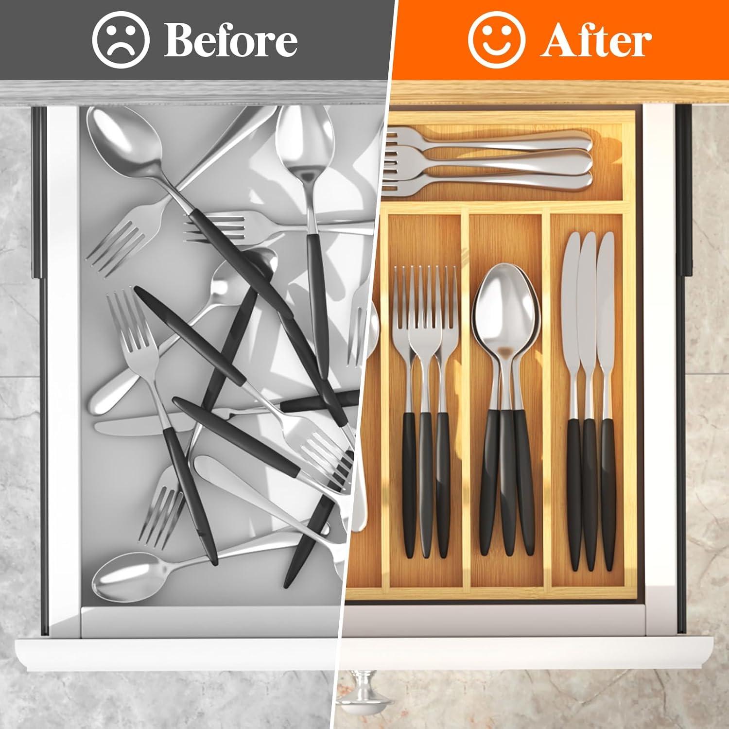 image:imageLifewit Silverware Drawer Organizer Utensil Tray for Kitchen Flatware and Cutlery Holder Storage for Spoons Forks Knives 86 x 125 Natural67W x 12D