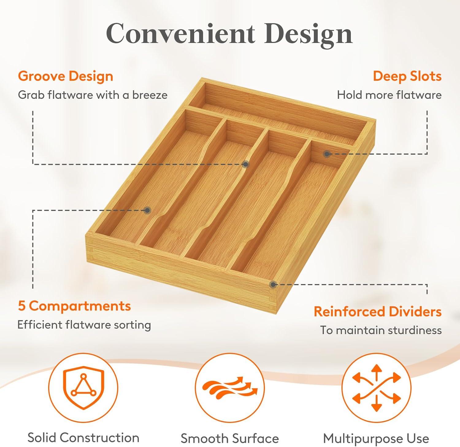 image:imageLifewit Silverware Drawer Organizer Utensil Tray for Kitchen Flatware and Cutlery Holder Storage for Spoons Forks Knives 86 x 125 Natural67W x 12D