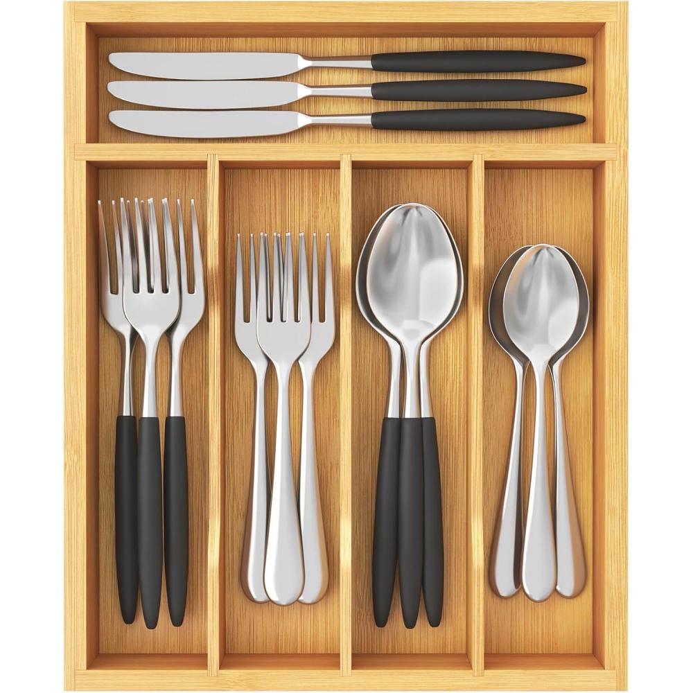 image:imageLifewit Silverware Drawer Organizer Utensil Tray for Kitchen Flatware and Cutlery Holder Storage for Spoons Forks Knives 86 x 125 Natural99W x 128D