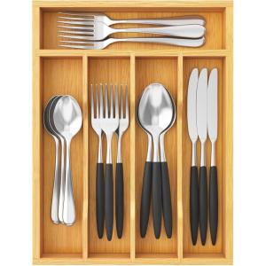 Lifewit Silverware Drawer Organizer, Utensil Tray for Kitchen, Flatware and Cutlery Holder, Storage for Spoons Forks Knives, 8.6 x 12.5″, Natural(8.6”W x 12.5”D)