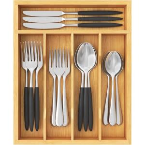 Lifewit Silverware Drawer Organizer, Utensil Tray for Kitchen, Flatware and Cutlery Holder, Storage for Spoons Forks Knives, 8.6 x 12.5″, Natural(9.9”W x 12.8”D)