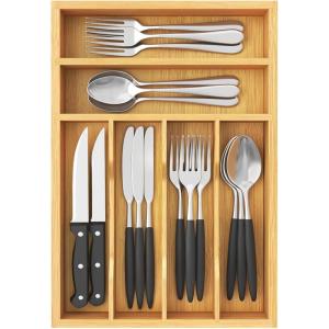 Lifewit Silverware Drawer Organizer, Utensil Tray for Kitchen, Flatware and Cutlery Holder, Storage for Spoons Forks Knives, 8.6 x 12.5″, Natural(9.9”W x 15.5”D)