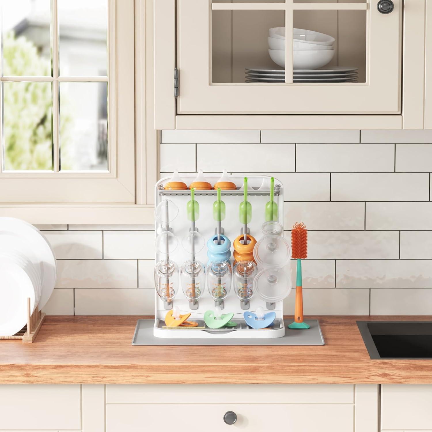 image:imageLifewit Baby Bottle Drying Rack with 10 Hooks Vertical Rack Dryer with Removable Pacifiers Box Drip Tray Space Saving Countertop Holder Organizer for Weighted Straws Pump Partswith Drain Mat