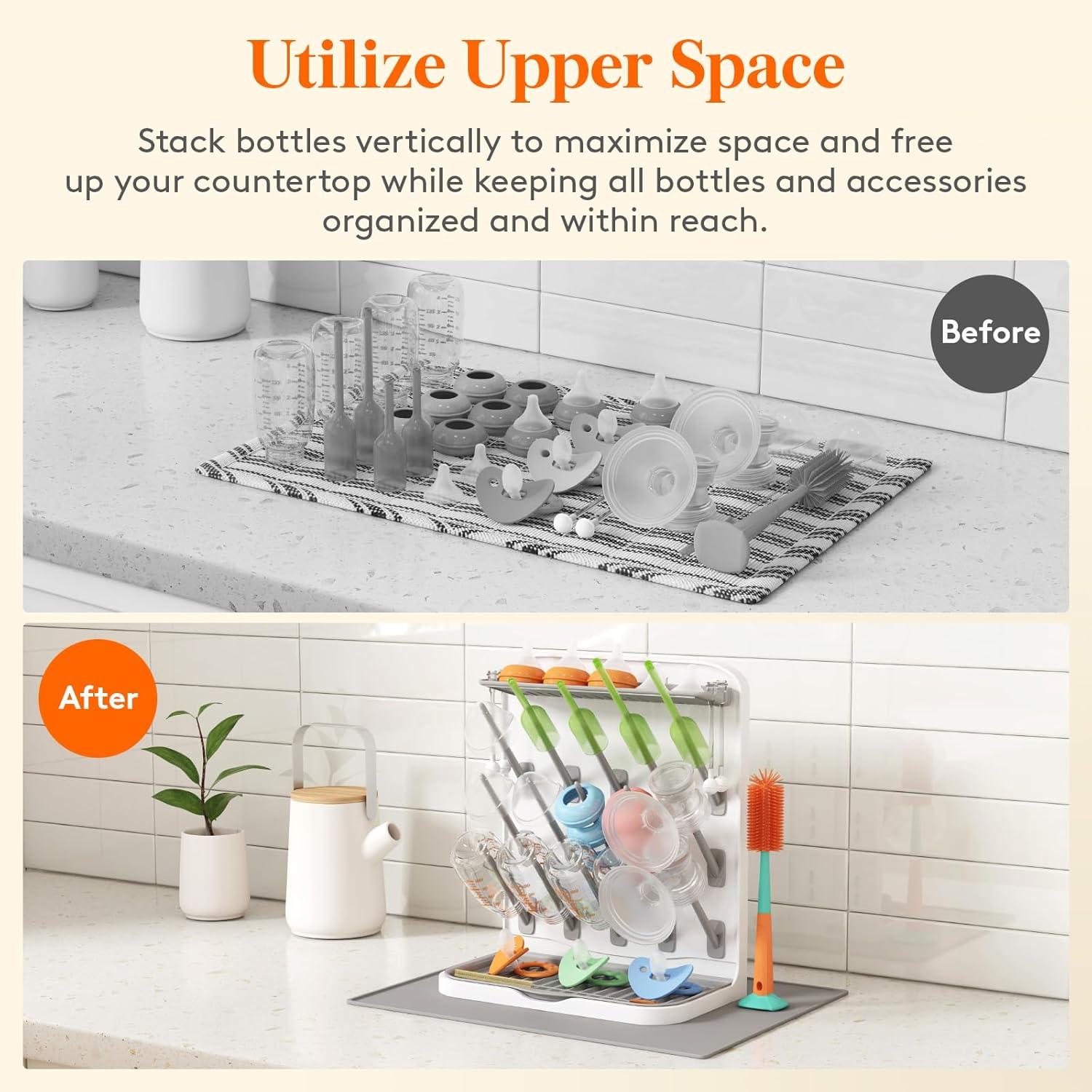 image:imageLifewit Baby Bottle Drying Rack with 10 Hooks Vertical Rack Dryer with Removable Pacifiers Box Drip Tray Space Saving Countertop Holder Organizer for Weighted Straws Pump Partswith Drain Mat