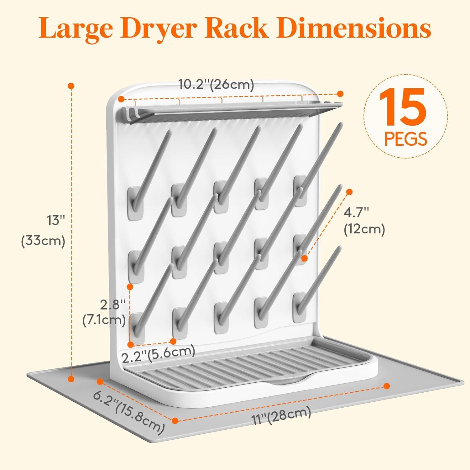 image:imageLifewit Baby Bottle Drying Rack with 10 Hooks Vertical Rack Dryer with Removable Pacifiers Box Drip Tray Space Saving Countertop Holder Organizer for Weighted Straws Pump Partswith Drain Mat