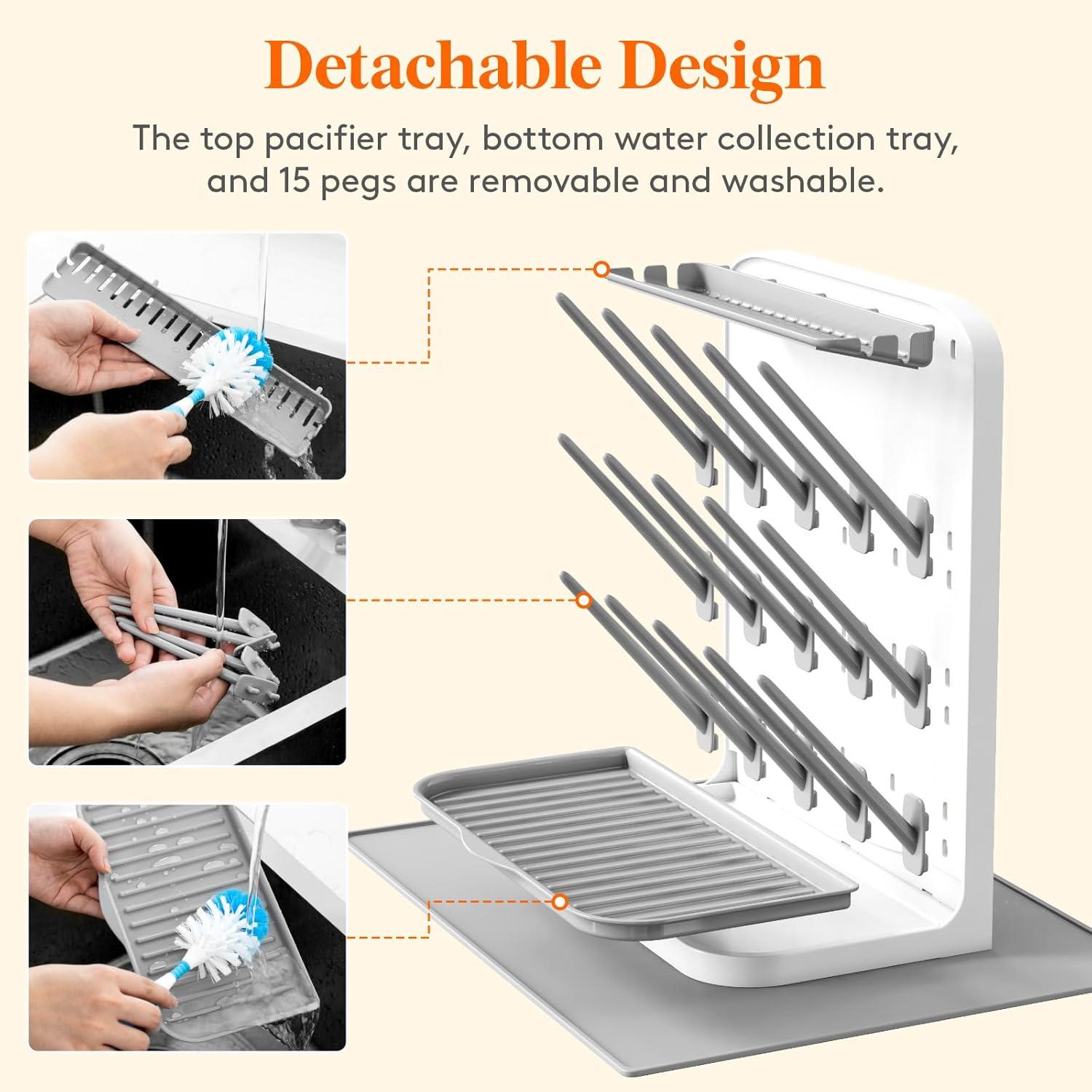 image:imageLifewit Baby Bottle Drying Rack with 10 Hooks Vertical Rack Dryer with Removable Pacifiers Box Drip Tray Space Saving Countertop Holder Organizer for Weighted Straws Pump Partswith Drain Mat