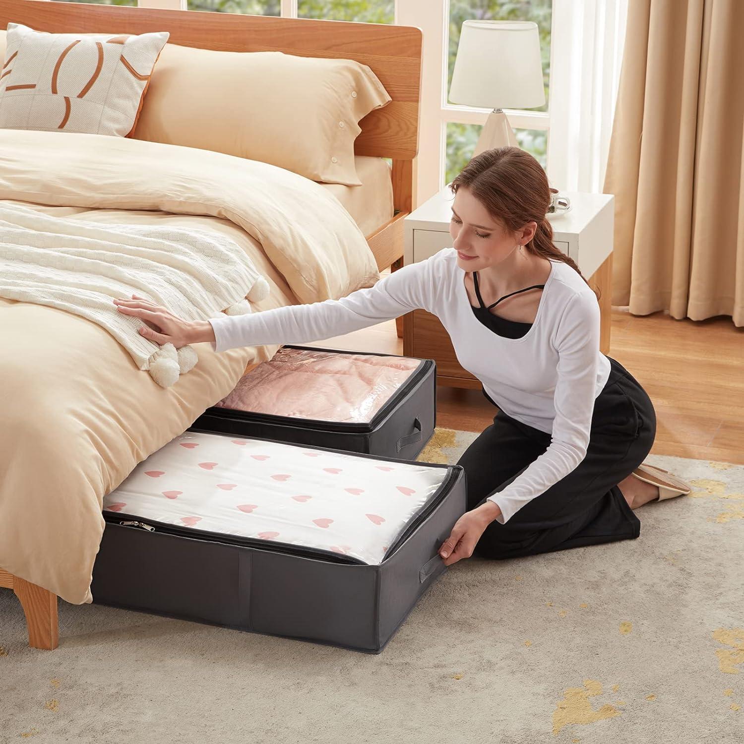 image:imageLifewit 90L 4 Pack Under Bed Storage Containers Large Capacity Blanket Storage Bags with Reinforced Handle Organization and Storage for Comforters Sheets Clothes Bedroom College Dorm Grey4