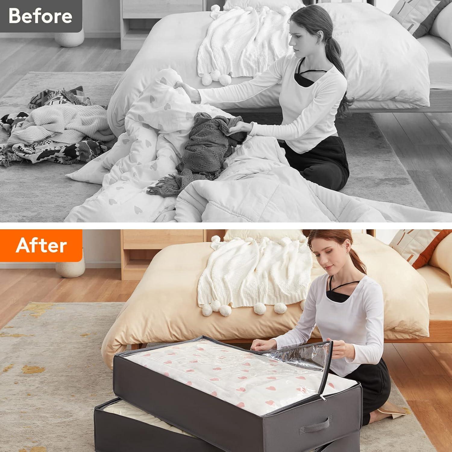 image:imageLifewit 90L 4 Pack Under Bed Storage Containers Large Capacity Blanket Storage Bags with Reinforced Handle Organization and Storage for Comforters Sheets Clothes Bedroom College Dorm Grey8