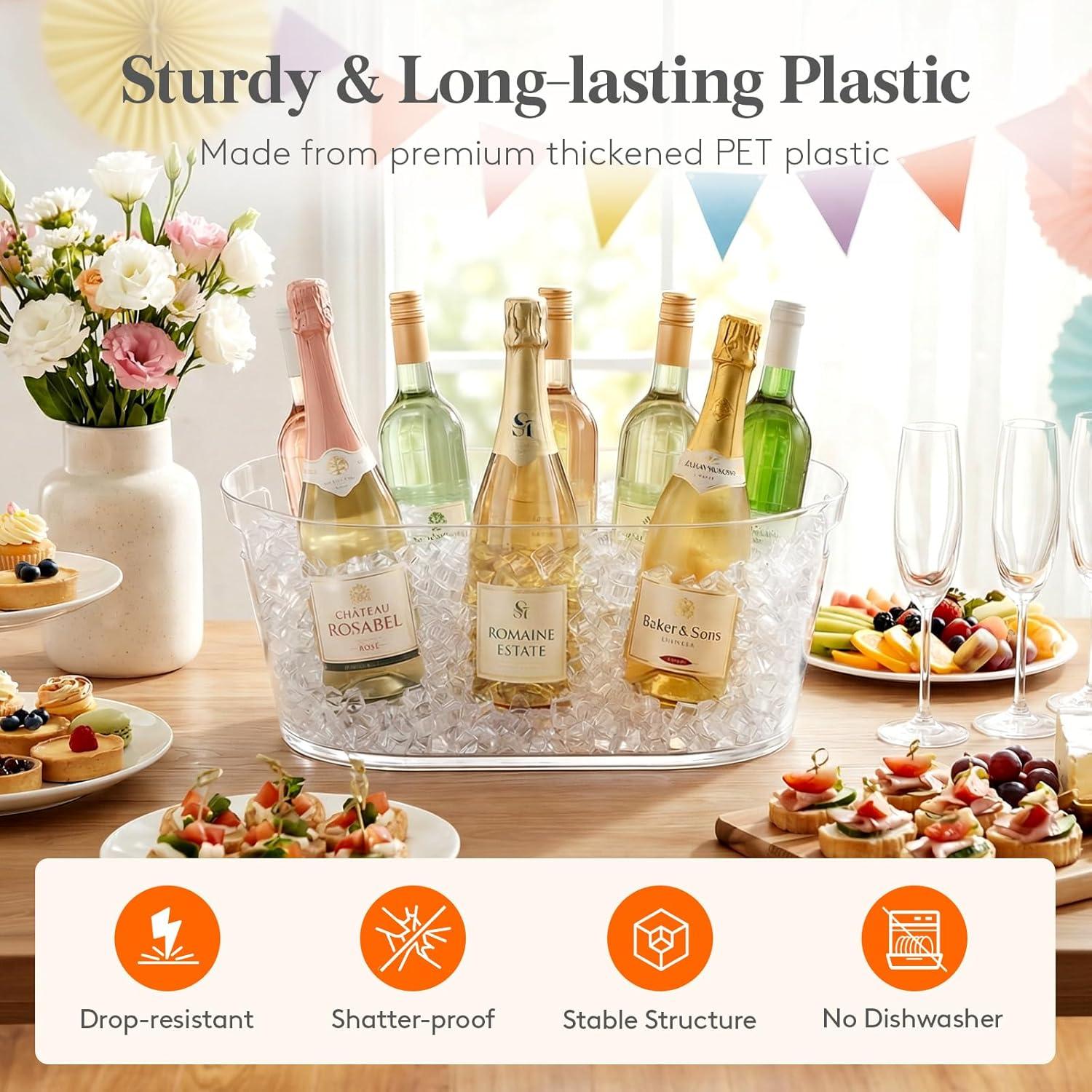 image:imageLifewit 115L Ice Bucket for Parties 2 Pcs Large Plastic Drink Cooler for Champagne Wine Beer Clear Beverage Tub for Mimosa amp Cocktail Bar Portable Chiller for Party Hosting amp Serving1