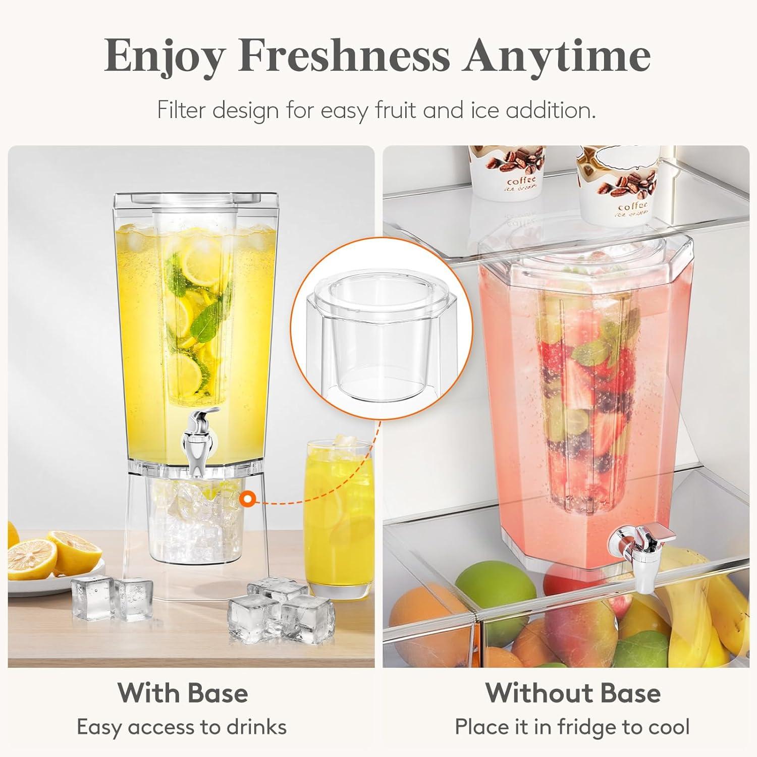 image:imageLifewit 16 Gallon Drink Dispenser for Parties 2 Pcs Large Plastic Beverage Container for JuiceTeaSoda with Stand amp Ice Core Clear Lemonade Dispenser with Spigot BPA Free Water Pitcher for Fridge1
